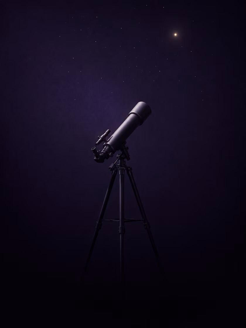 A telescope angled up toward a faint scatter of stars