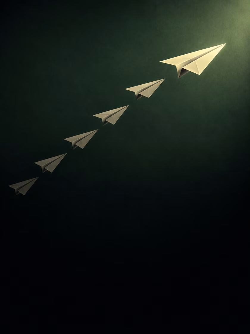 Folded paper planes flying in a disciplined V-formation